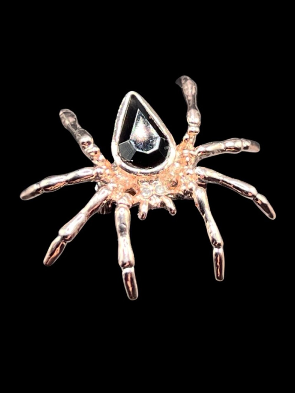 Black Rhinestone Spider Brooch in Gold-Toned Metal in Gift Box